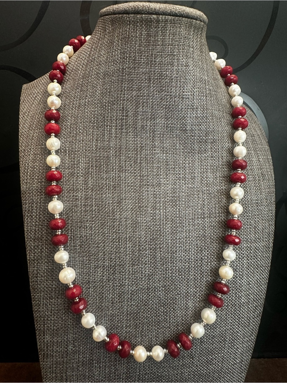 Pearl and Brazilian Ruby Bead Women's Necklace
